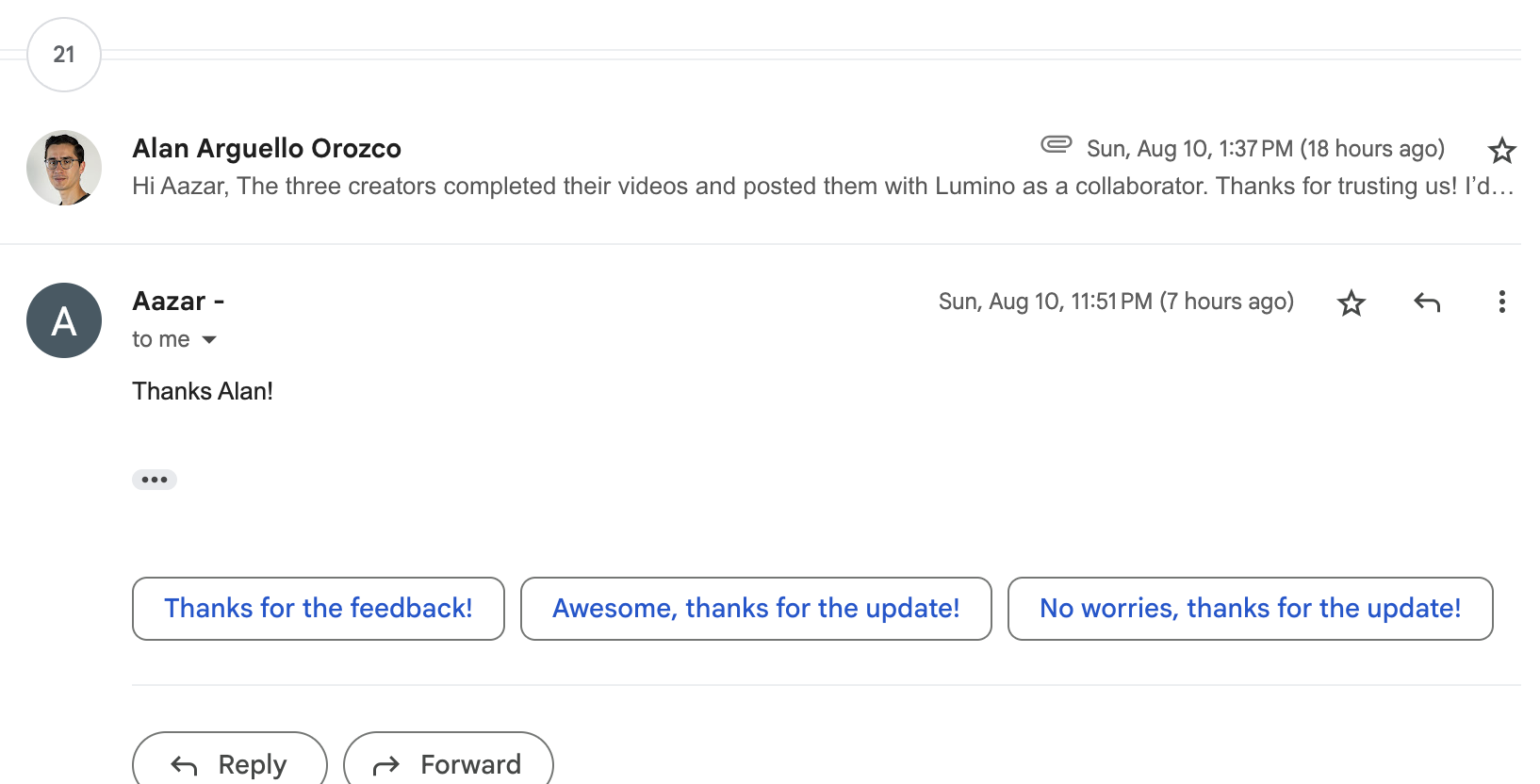 Client thank you message